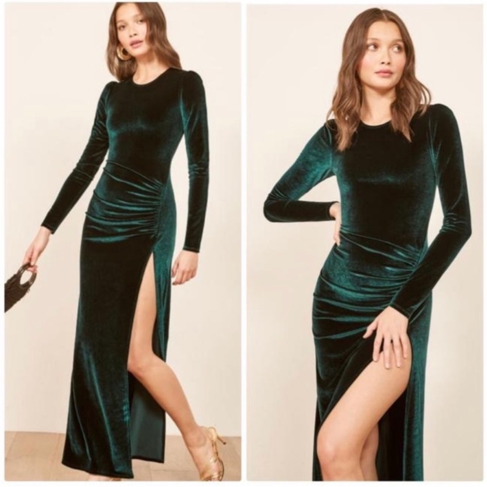 Reformation Ruby Green Velvet Maxi dress